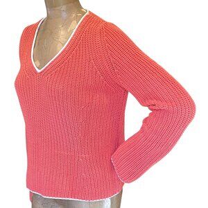 Lorena Antoniazzi  Italian Cotton V-Neck Sweater M Coral & Cream 270N